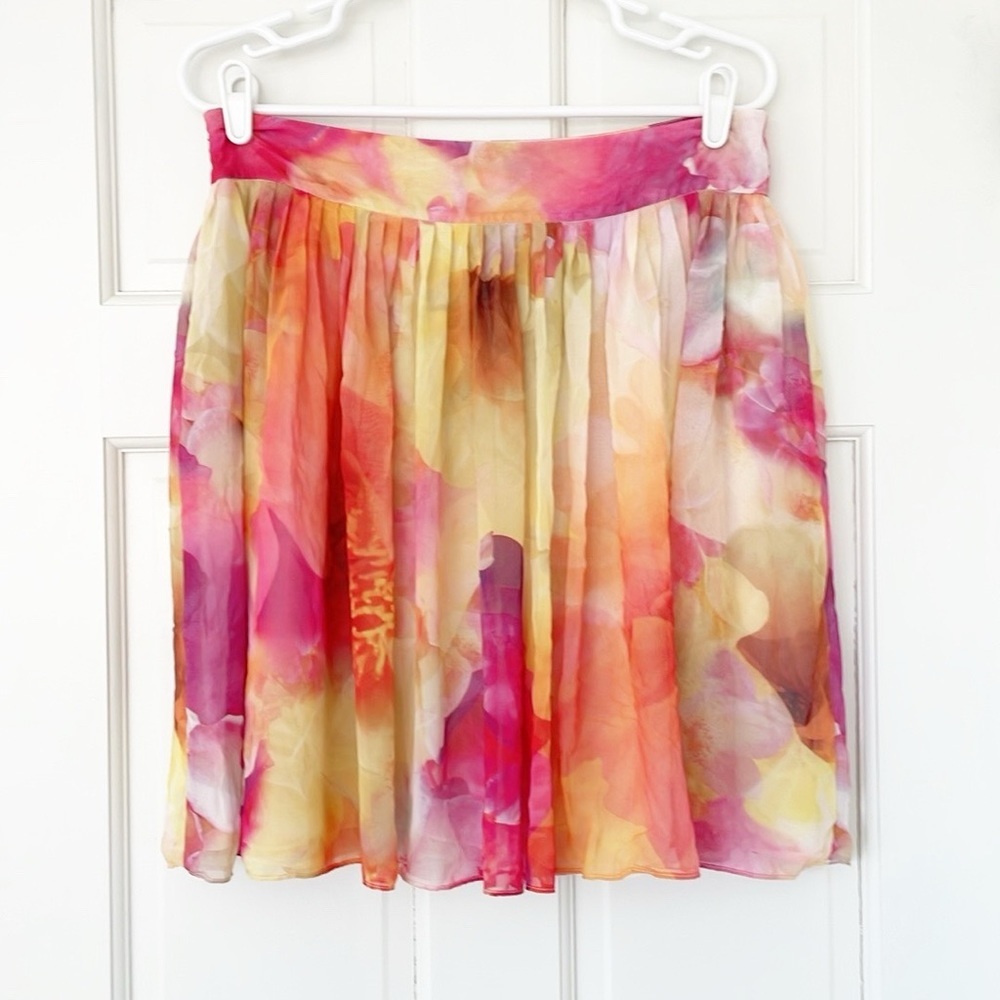 LIZ CLAIBORNE skirt size 10P petite pink yellow floral pleated - Picture 2 of 5